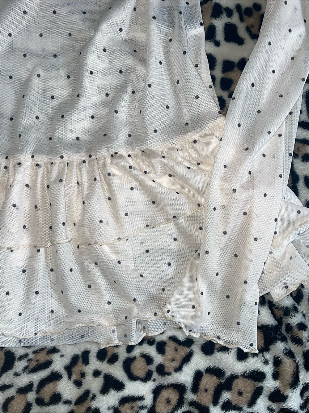 ♡ Sheer Polkadot Frilly Long Sleeve Tee - Picture 2 of 3
